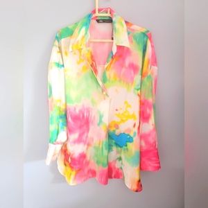 Zara multi-colored blouse one botton style